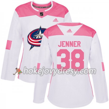 Dámské Hokejový Dres Columbus Blue Jackets Boone Jenner 38 Bílá 2017-2018 Adidas Růžová Fashion Authentic